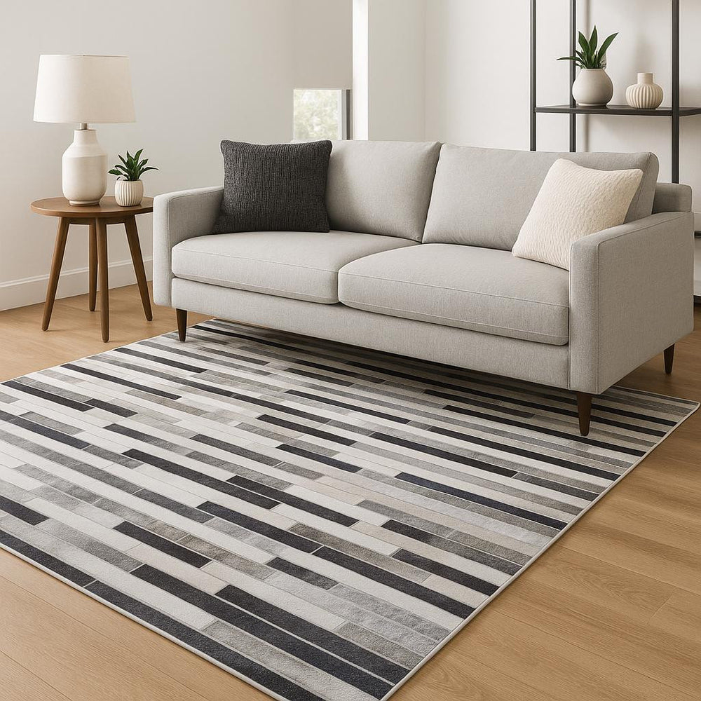 5' X 7' Grey Charcoal And Beige Geometric Power Loom Stain Resistant Area Rug