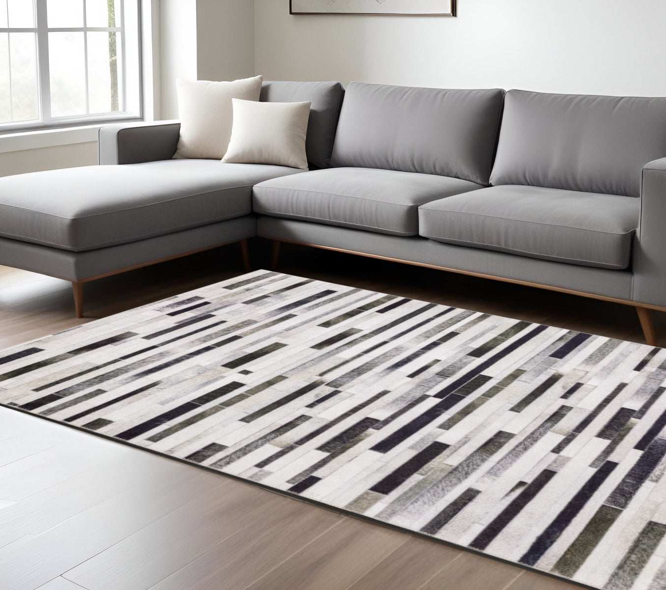 8' X 10' Grey Charcoal And Beige Geometric Power Loom Stain Resistant Area Rug - Homeroots - Flyclothing LLC