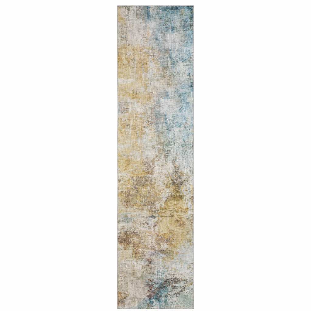 2' X 8' Blue And Yellow Abstract Power Loom Stain Resistant Runner Rug - Homeroots - Flyclothing LLC
