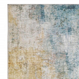 2' X 8' Blue And Yellow Abstract Power Loom Stain Resistant Runner Rug