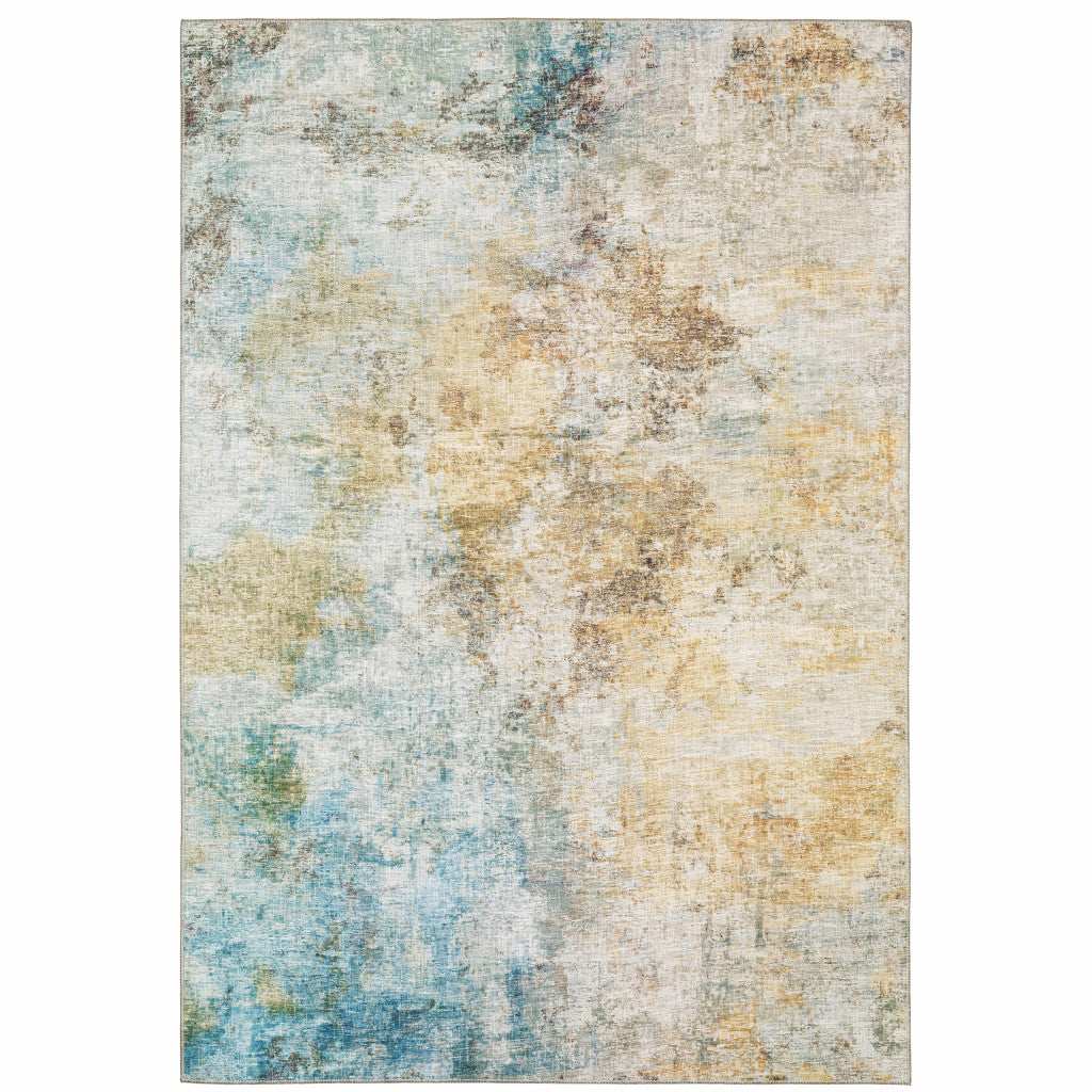 9' X 12' Blue And Yellow Abstract Power Loom Stain Resistant Area Rug - Homeroots - Flyclothing LLC