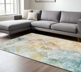 9' X 12' Blue And Yellow Abstract Power Loom Stain Resistant Area Rug - Homeroots - Flyclothing LLC