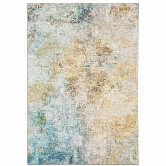 9' X 12' Blue And Yellow Abstract Power Loom Stain Resistant Area Rug - Homeroots - Flyclothing LLC