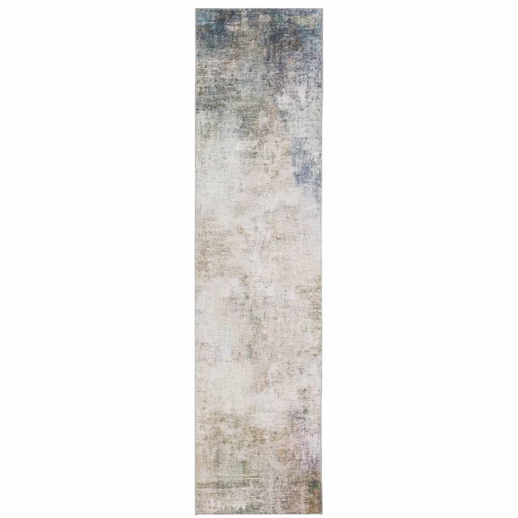 2' X 8' Beige Blue Grey Green Brown And Purple Abstract Power Loom Stain Resistant Runner Rug - Homeroots - Flyclothing LLC