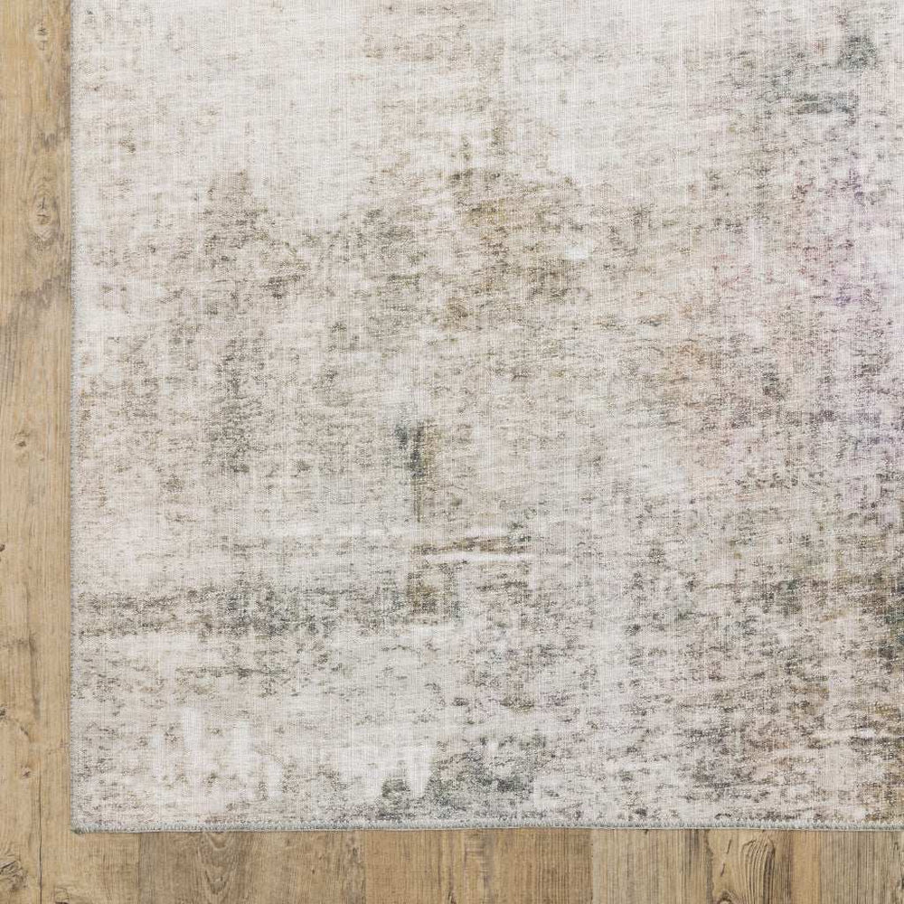 2' X 8' Beige Blue Grey Green Brown And Purple Abstract Power Loom Stain Resistant Runner Rug - Homeroots - Flyclothing LLC