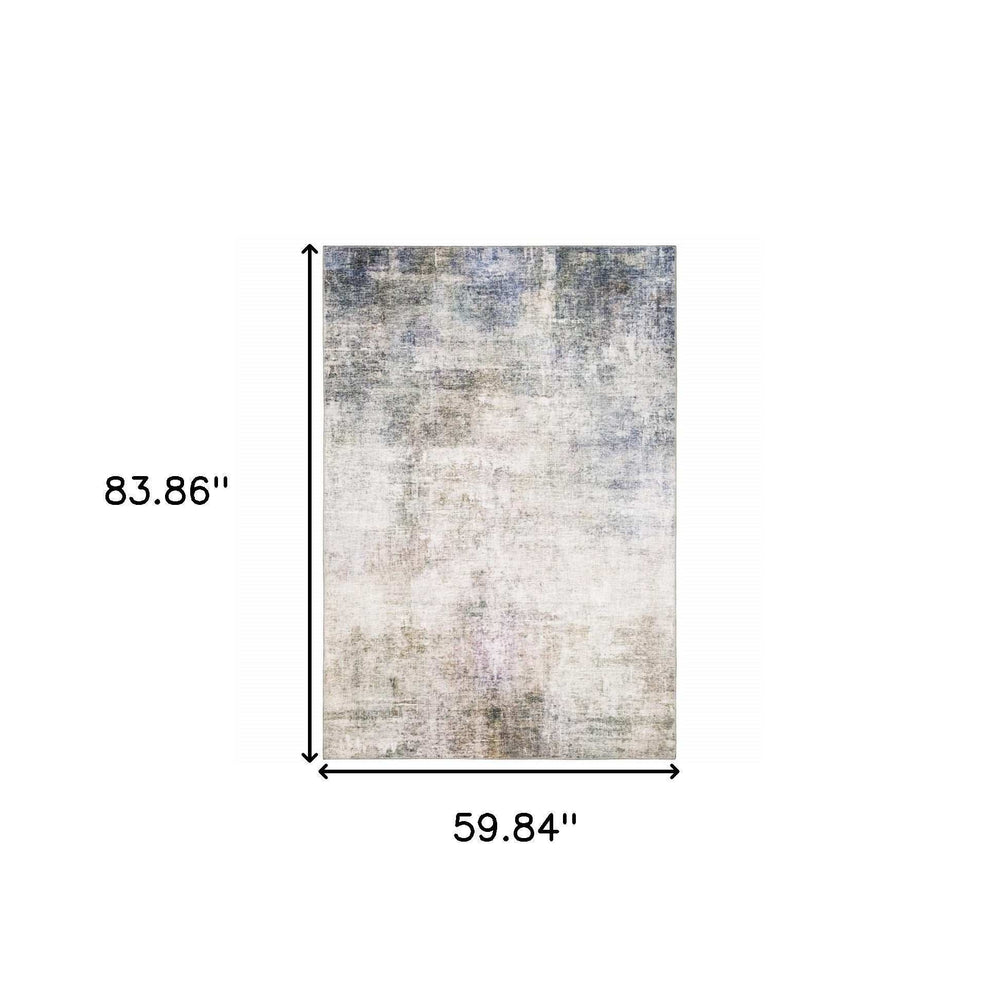 5' X 7' Beige Blue Grey Green Brown And Purple Abstract Power Loom Stain Resistant Area Rug - Homeroots - Flyclothing LLC
