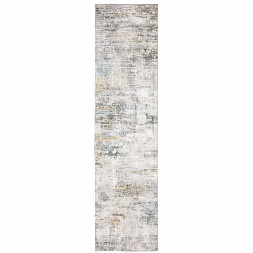2' X 8' Gray And Ivory Abstract Power Loom Stain Resistant Runner Rug - Homeroots - Flyclothing LLC