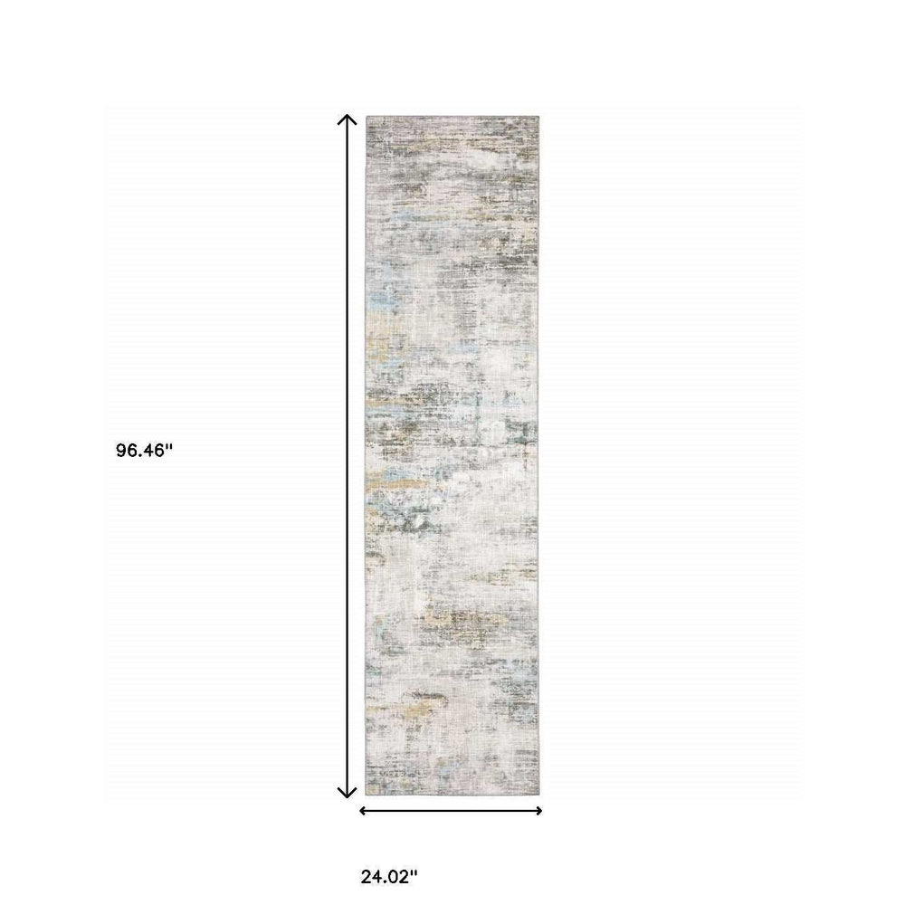 2' X 8' Gray And Ivory Abstract Power Loom Stain Resistant Runner Rug - Homeroots - Flyclothing LLC