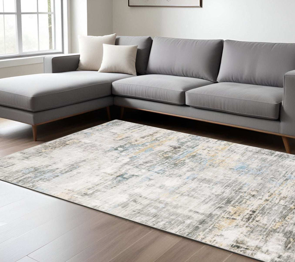 8' X 10' Grey Gold Blue Beige And Green Abstract Power Loom Stain Resistant Area Rug - Homeroots - Flyclothing LLC