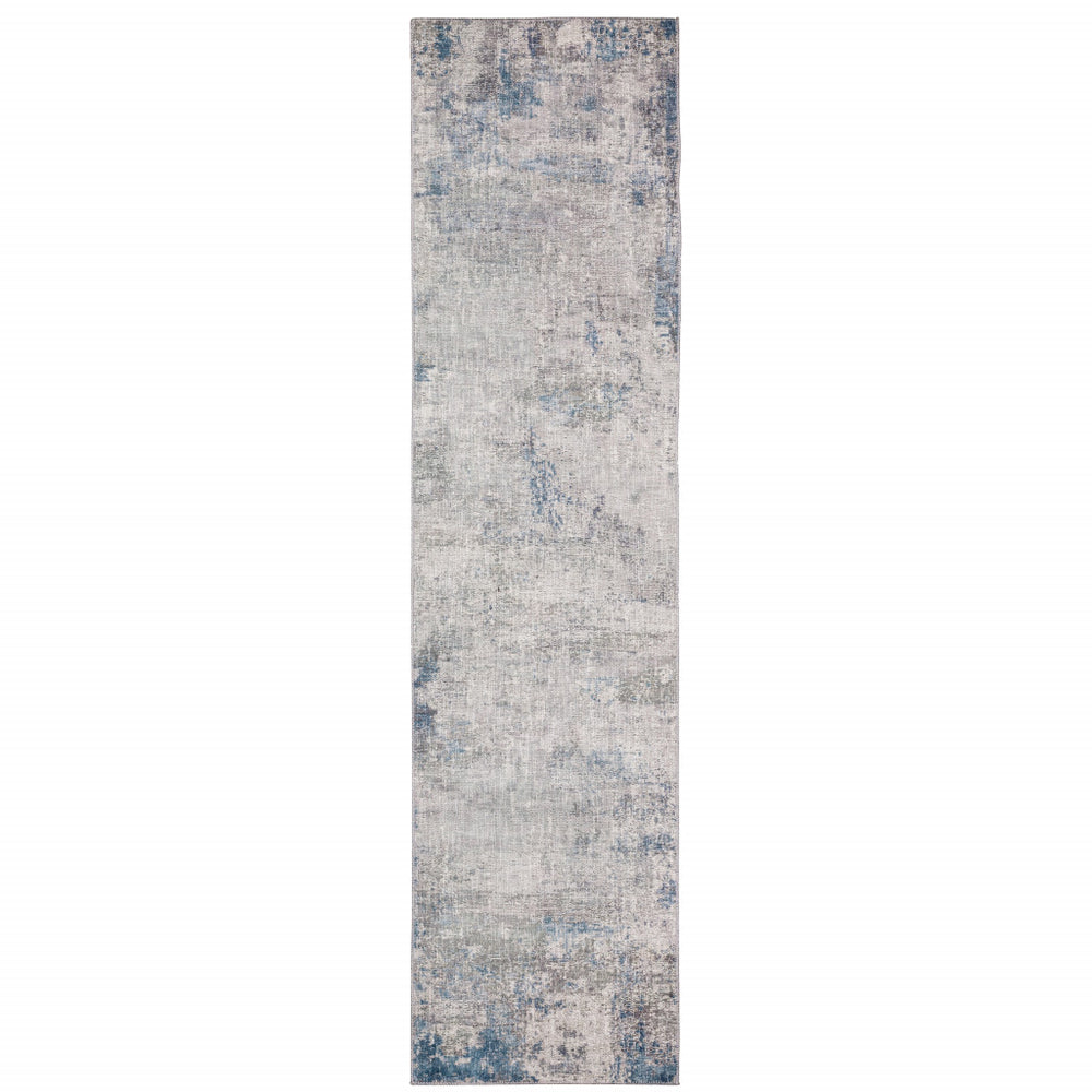 2' X 8' Grey And Blue Abstract Power Loom Stain Resistant Runner Rug - Homeroots