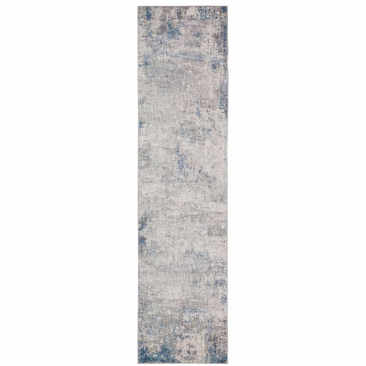 2' X 8' Grey And Blue Abstract Power Loom Stain Resistant Runner Rug - Homeroots - Flyclothing LLC