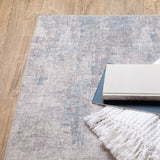 2' X 8' Grey And Blue Abstract Power Loom Stain Resistant Runner Rug - Homeroots