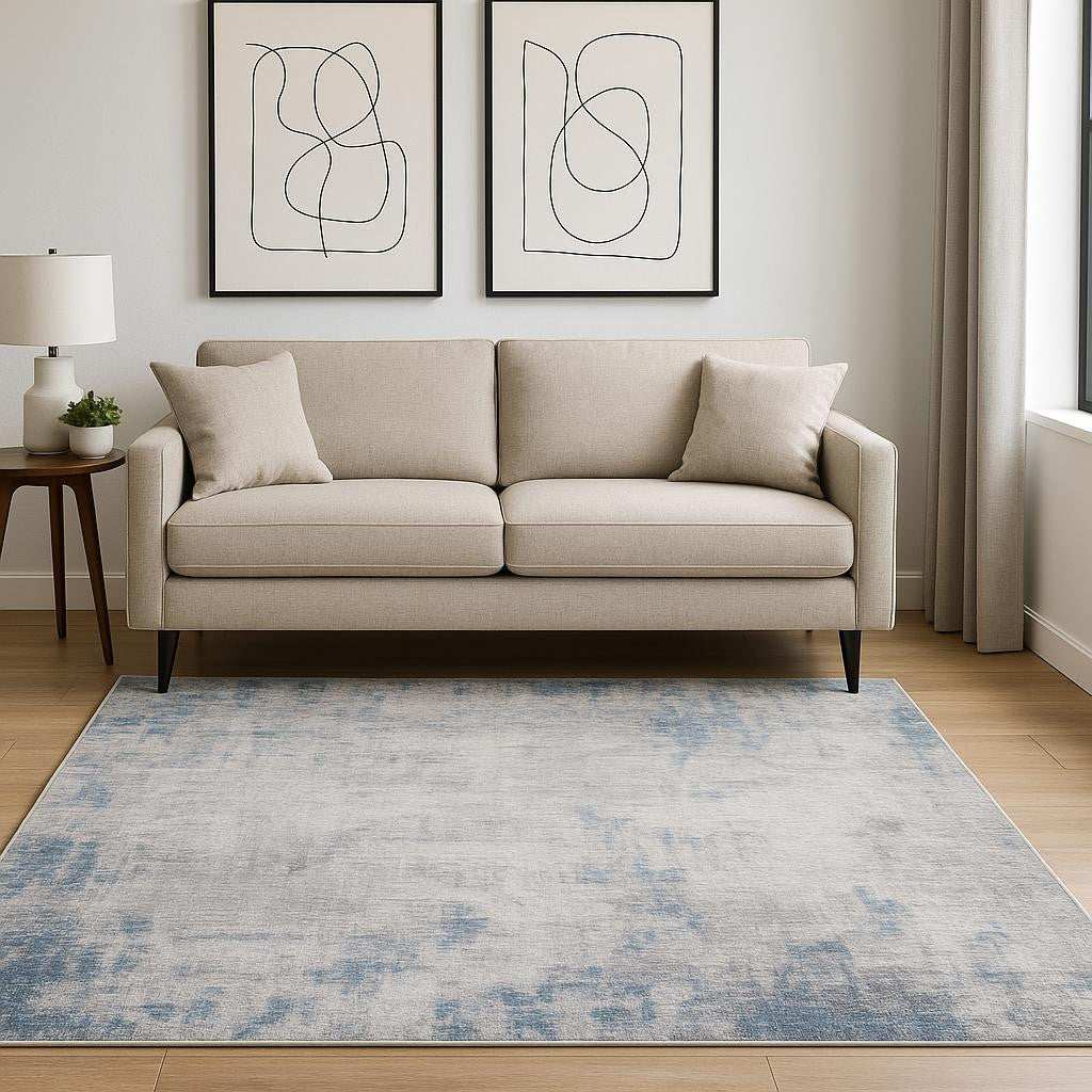 5' X 7' Grey And Blue Abstract Power Loom Stain Resistant Area Rug - Homeroots - Flyclothing LLC