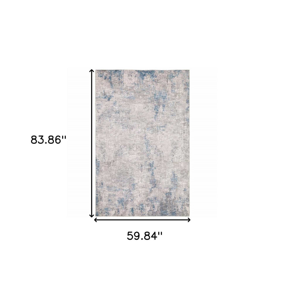 5' X 7' Grey And Blue Abstract Power Loom Stain Resistant Area Rug - Homeroots - Flyclothing LLC