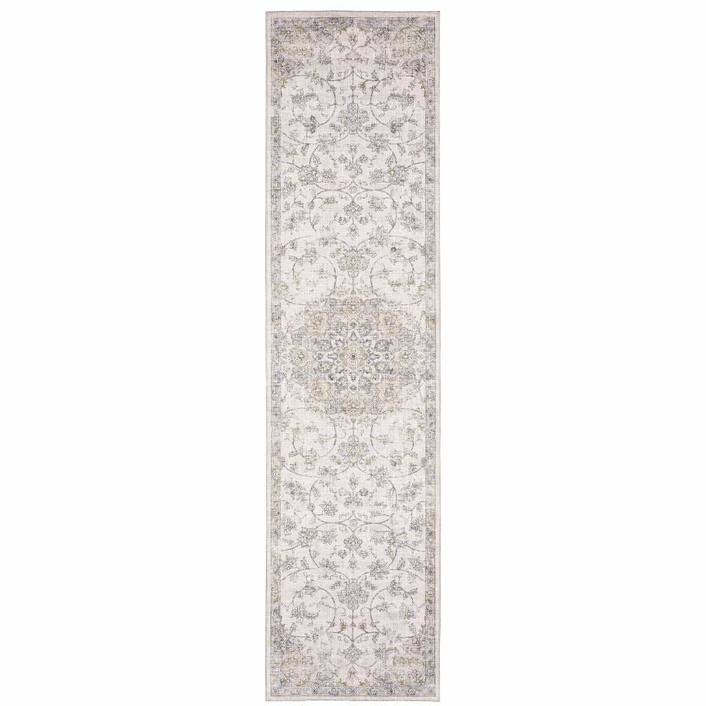 2' X 8' Beige Gold And Grey Oriental Power Loom Stain Resistant Runner Rug - Homeroots - Flyclothing LLC