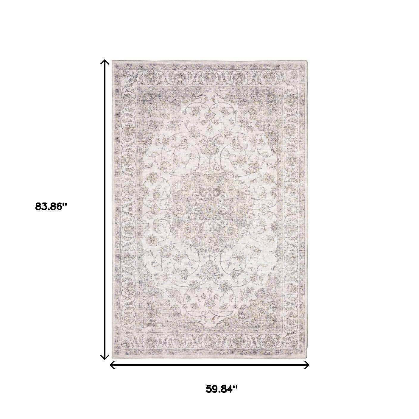5' X 7' Beige Gold And Grey Oriental Power Loom Stain Resistant Area Rug - Homeroots - Flyclothing LLC