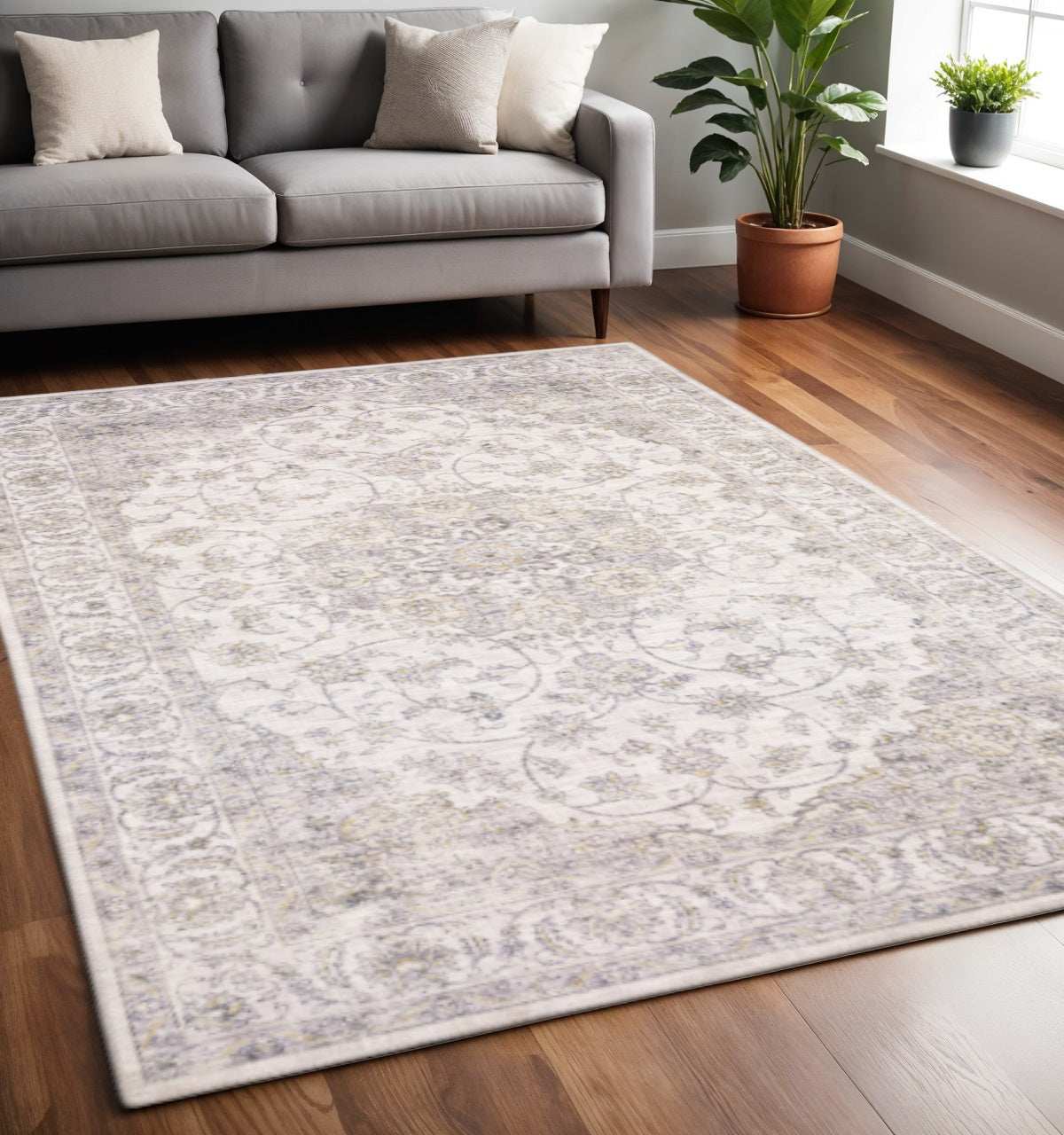 5' X 7' Beige Gold And Grey Oriental Power Loom Stain Resistant Area Rug - Homeroots - Flyclothing LLC