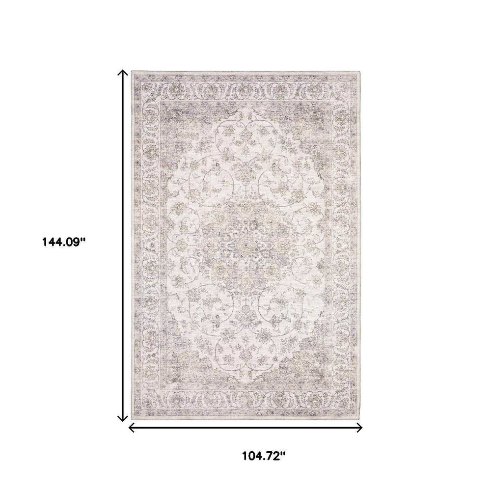 9' X 12' Beige Gold And Grey Oriental Power Loom Stain Resistant Area Rug - Homeroots - Flyclothing LLC