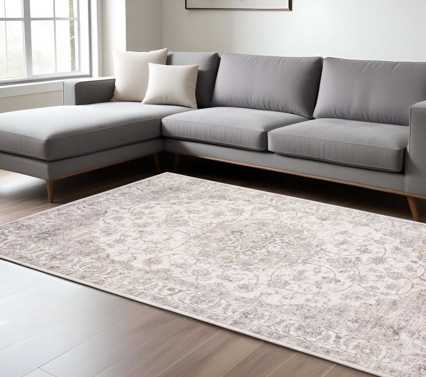 9' X 12' Beige Gold And Grey Oriental Power Loom Stain Resistant Area Rug - Homeroots - Flyclothing LLC
