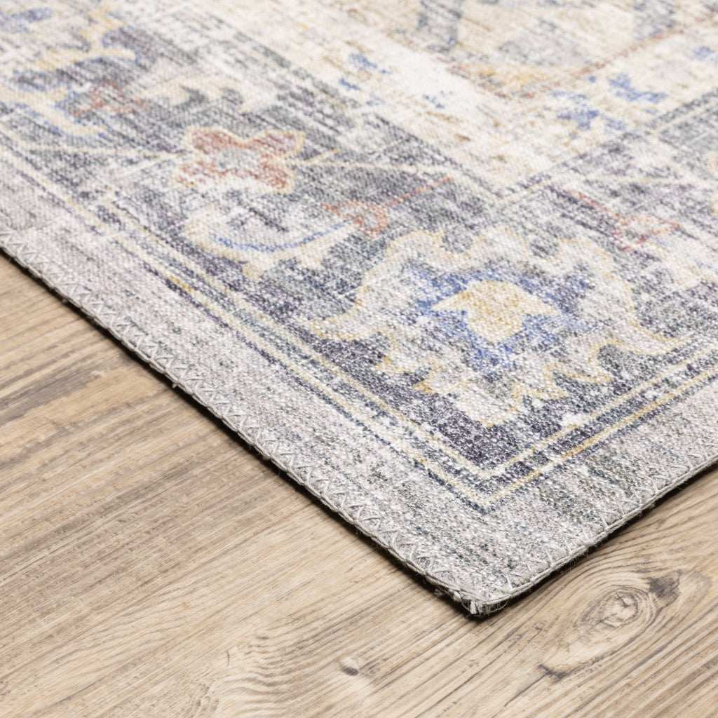 2' X 8' Blue Gold Grey Orange Yellow And Purple Oriental Power Loom Stain Resistant Runner Rug - Homeroots - Flyclothing LLC