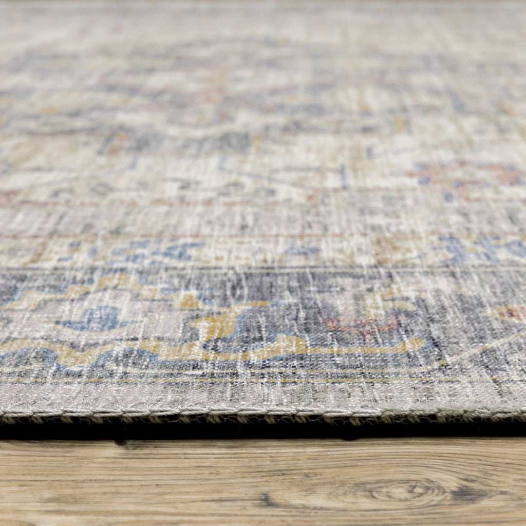 2' X 8' Blue Gold Grey Orange Yellow And Purple Oriental Power Loom Stain Resistant Runner Rug - Homeroots - Flyclothing LLC