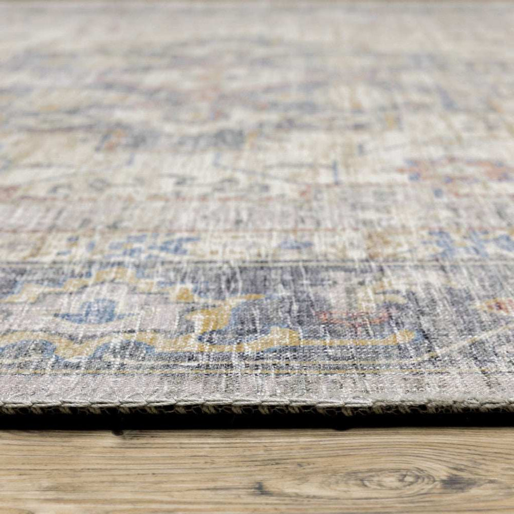 2' X 8' Blue Gold Grey Orange Yellow And Purple Oriental Power Loom Stain Resistant Runner Rug - Homeroots - Flyclothing LLC