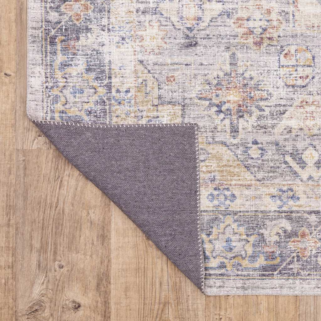 2' X 8' Blue Gold Grey Orange Yellow And Purple Oriental Power Loom Stain Resistant Runner Rug - Homeroots - Flyclothing LLC