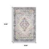 5' X 7' Blue Gold Grey Orange Yellow And Purple Oriental Power Loom Stain Resistant Area Rug - Homeroots - Flyclothing LLC