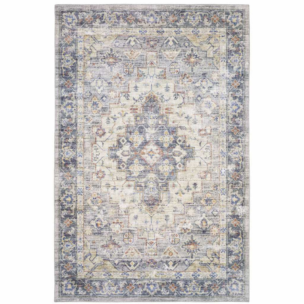 5' X 7' Blue Gold Grey Orange Yellow And Purple Oriental Power Loom Stain Resistant Area Rug - Homeroots - Flyclothing LLC
