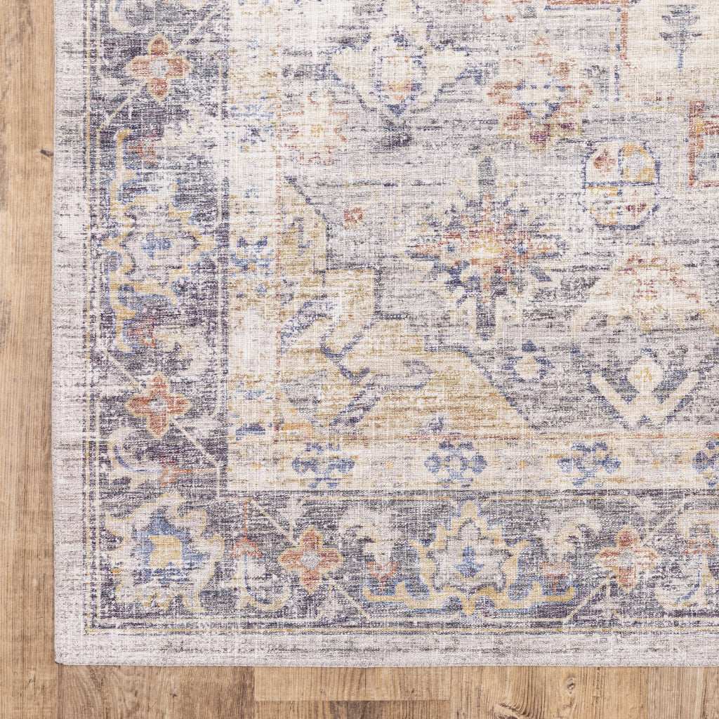 5' X 7' Blue Gold Grey Orange Yellow And Purple Oriental Power Loom Stain Resistant Area Rug - Homeroots - Flyclothing LLC