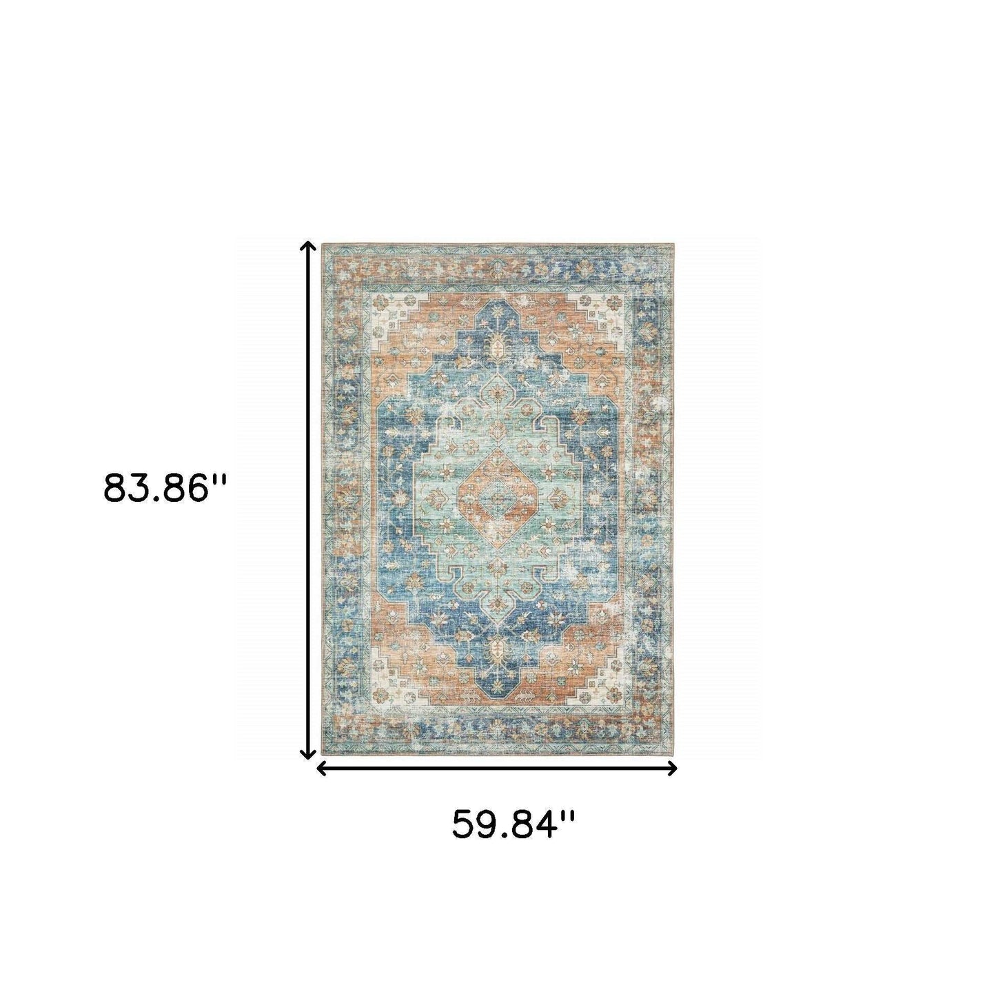 5' X 7' Orange Blue Teal Green And Beige Oriental Power Loom Stain Resistant Area Rug - Homeroots - Flyclothing LLC