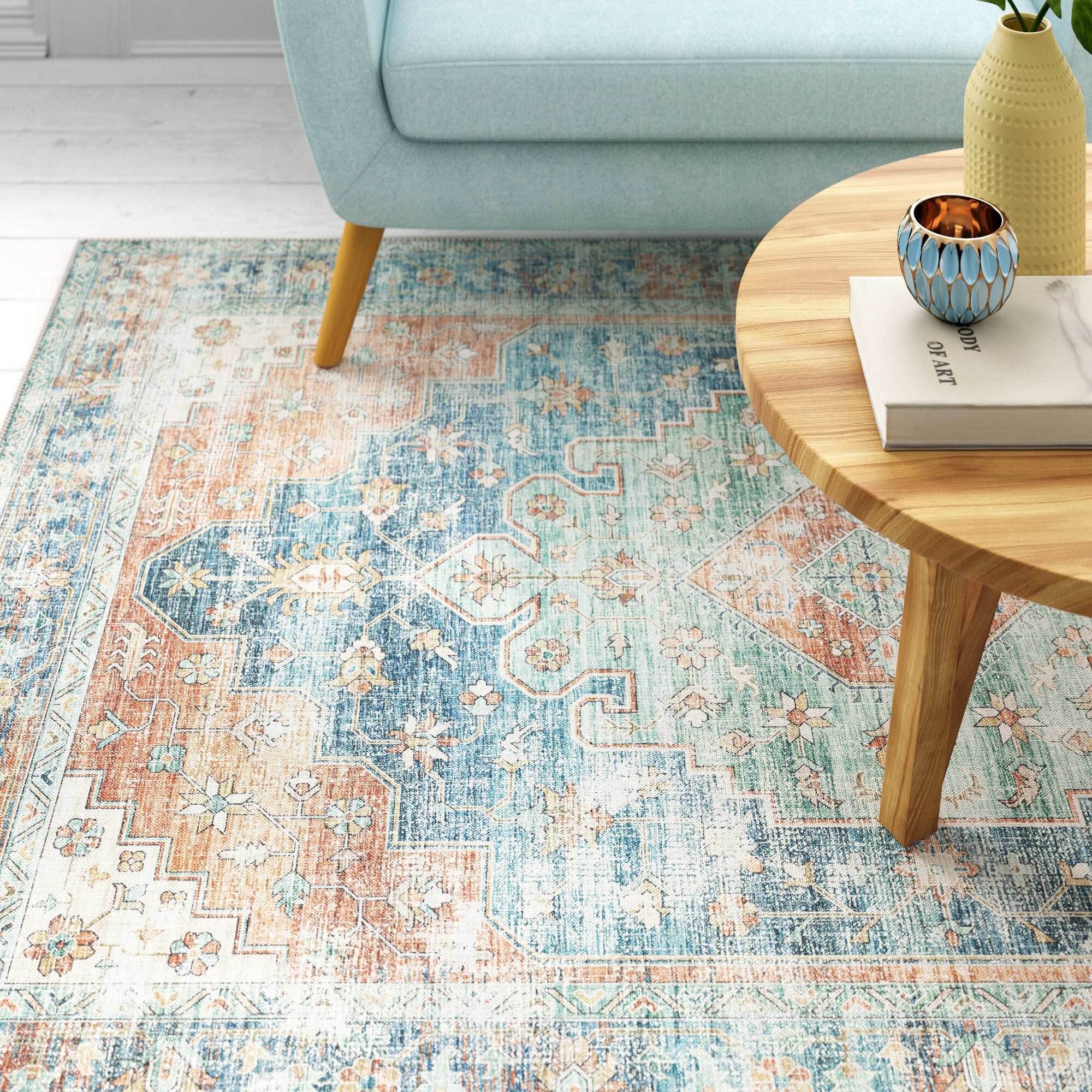 8' X 10' Orange Blue Teal Green And Beige Oriental Power Loom Stain Resistant Area Rug - Homeroots - Flyclothing LLC