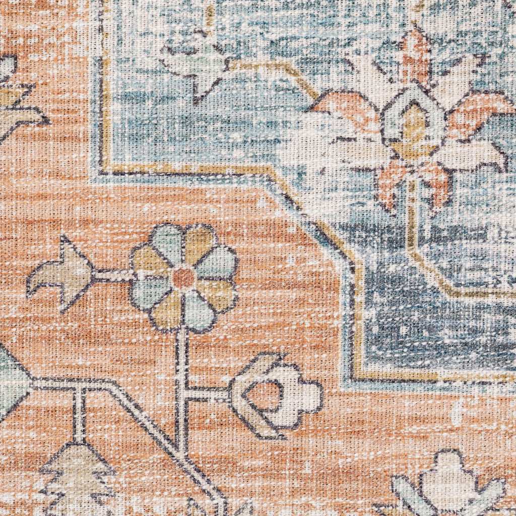 8' X 10' Orange Blue Teal Green And Beige Oriental Power Loom Stain Resistant Area Rug - Homeroots - Flyclothing LLC