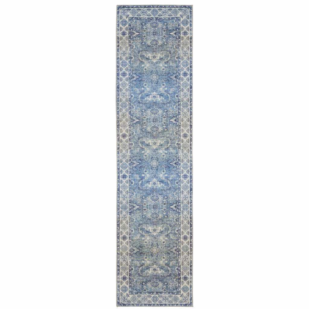 2' X 8' Blue And Grey Oriental Power Loom Stain Resistant Runner Rug - Homeroots - Flyclothing LLC