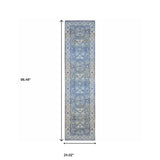 2' X 8' Blue And Grey Oriental Power Loom Stain Resistant Runner Rug - Homeroots - Flyclothing LLC