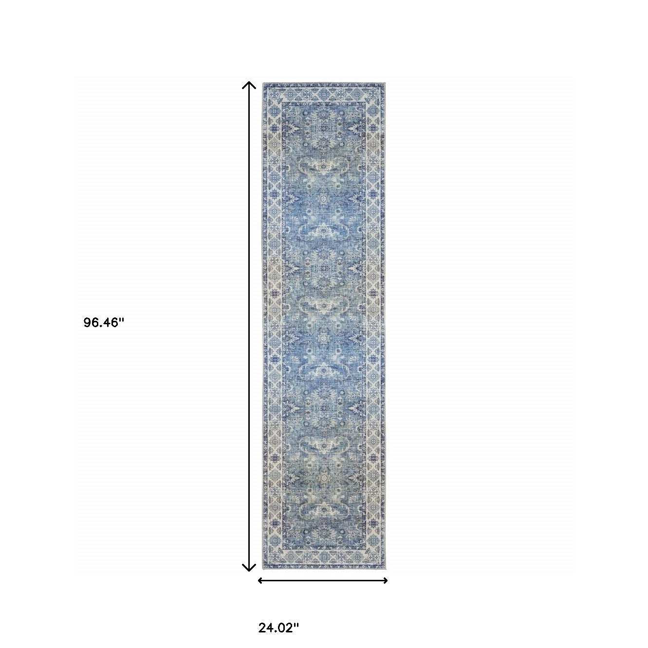 2' X 8' Blue And Grey Oriental Power Loom Stain Resistant Runner Rug - Homeroots - Flyclothing LLC