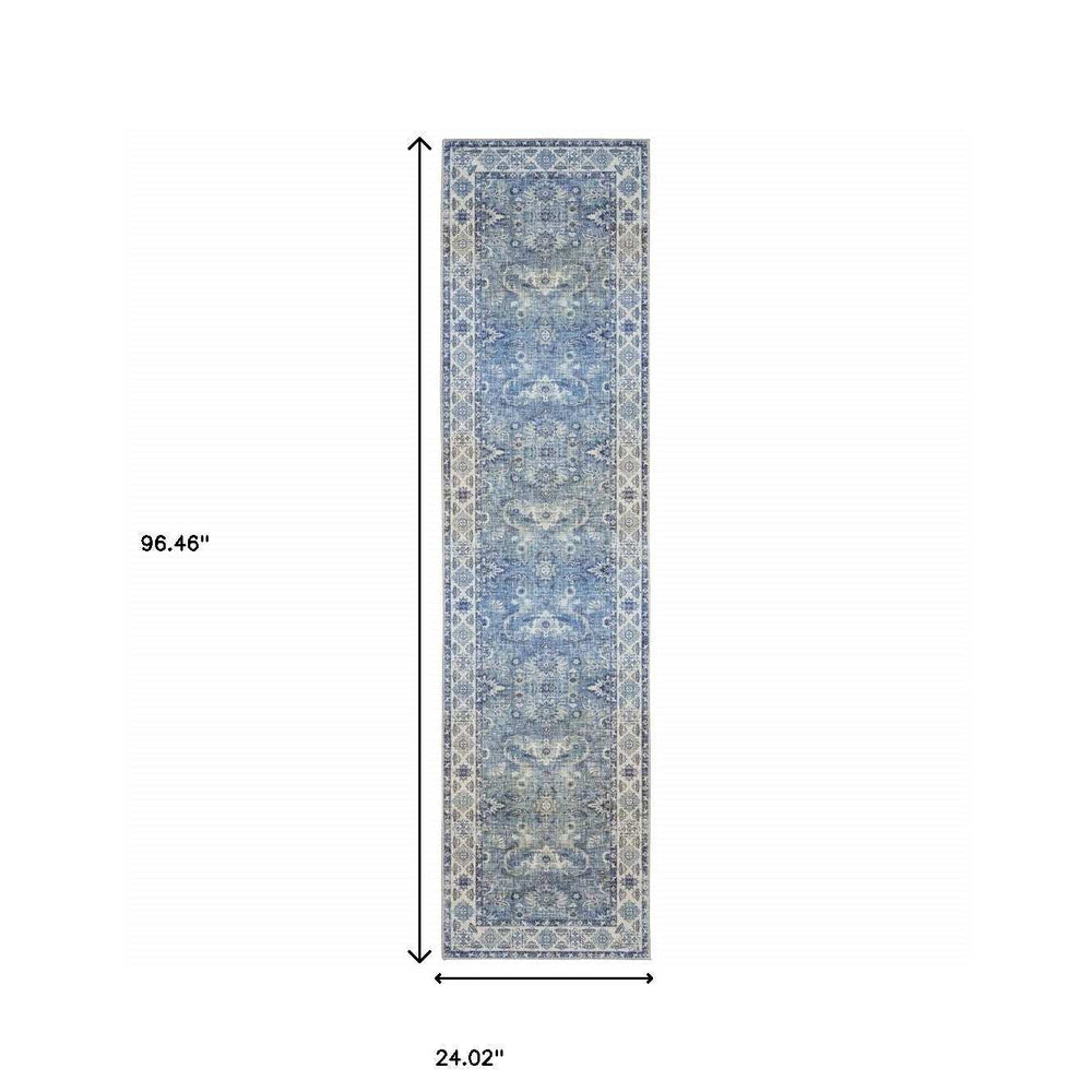 2' X 8' Blue And Grey Oriental Power Loom Stain Resistant Runner Rug - Homeroots - Flyclothing LLC