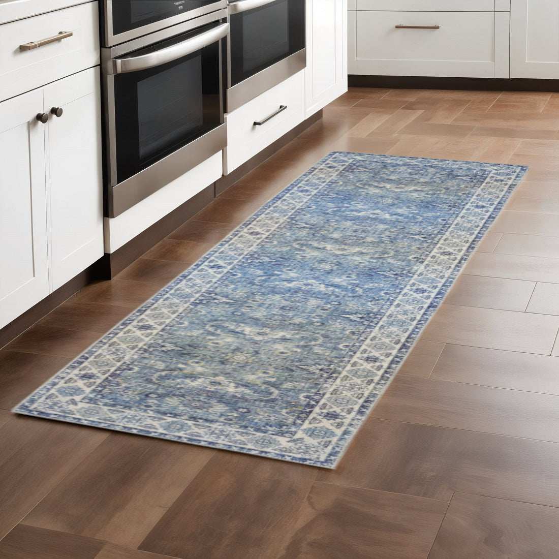 2' X 8' Blue And Grey Oriental Power Loom Stain Resistant Runner Rug - Homeroots - Flyclothing LLC
