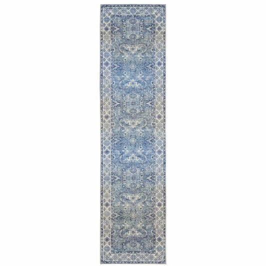 2' X 8' Blue And Grey Oriental Power Loom Stain Resistant Runner Rug - Homeroots - Flyclothing LLC