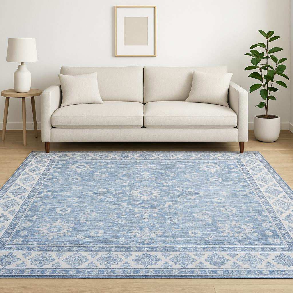 5' X 7' Blue And Grey Oriental Power Loom Stain Resistant Area Rug - Homeroots - Flyclothing LLC