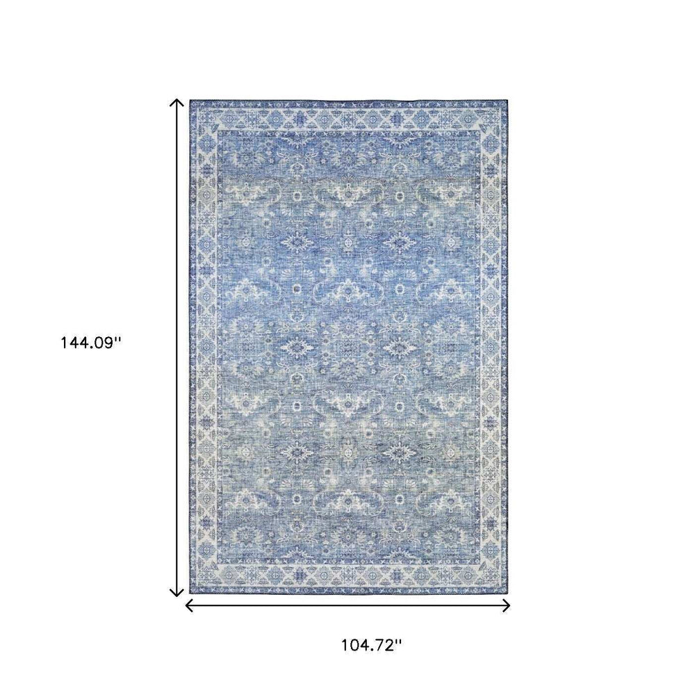 9' X 12' Blue And Grey Oriental Power Loom Stain Resistant Area Rug - Homeroots - Flyclothing LLC