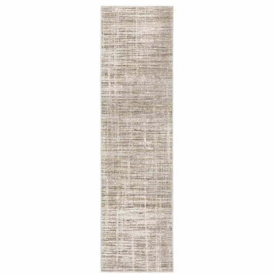 2' X 8' Beige Grey Ivory Tan And Brown Abstract Power Loom Stain Resistant Runner Rug - Homeroots - Flyclothing LLC