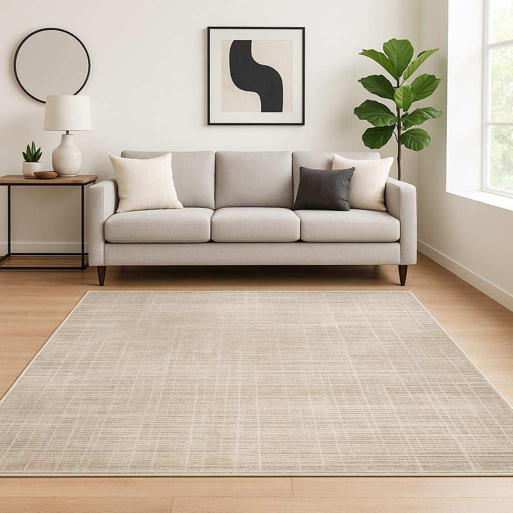 6' X 9' Beige Grey Ivory Tan And Brown Abstract Power Loom Stain Resistant Area Rug - Homeroots - Flyclothing LLC