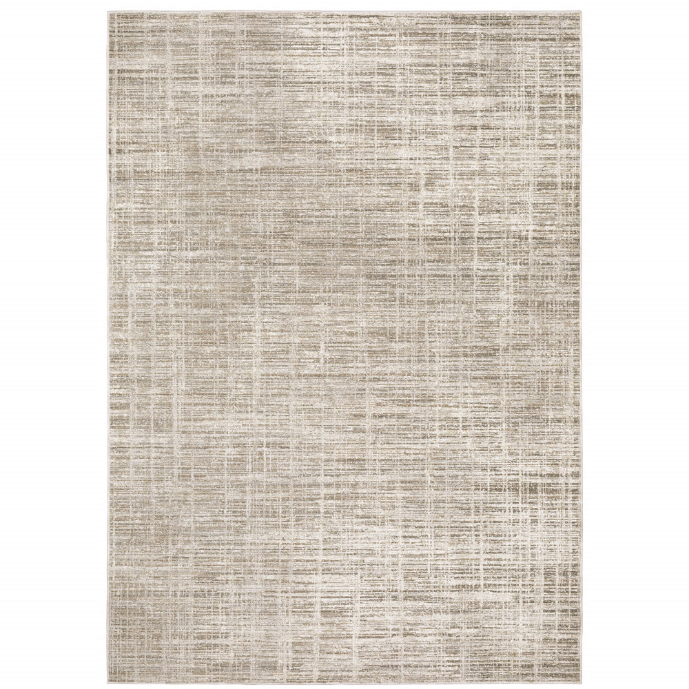 10' X 13' Beige Grey Ivory Tan And Brown Abstract Power Loom Stain Resistant Area Rug