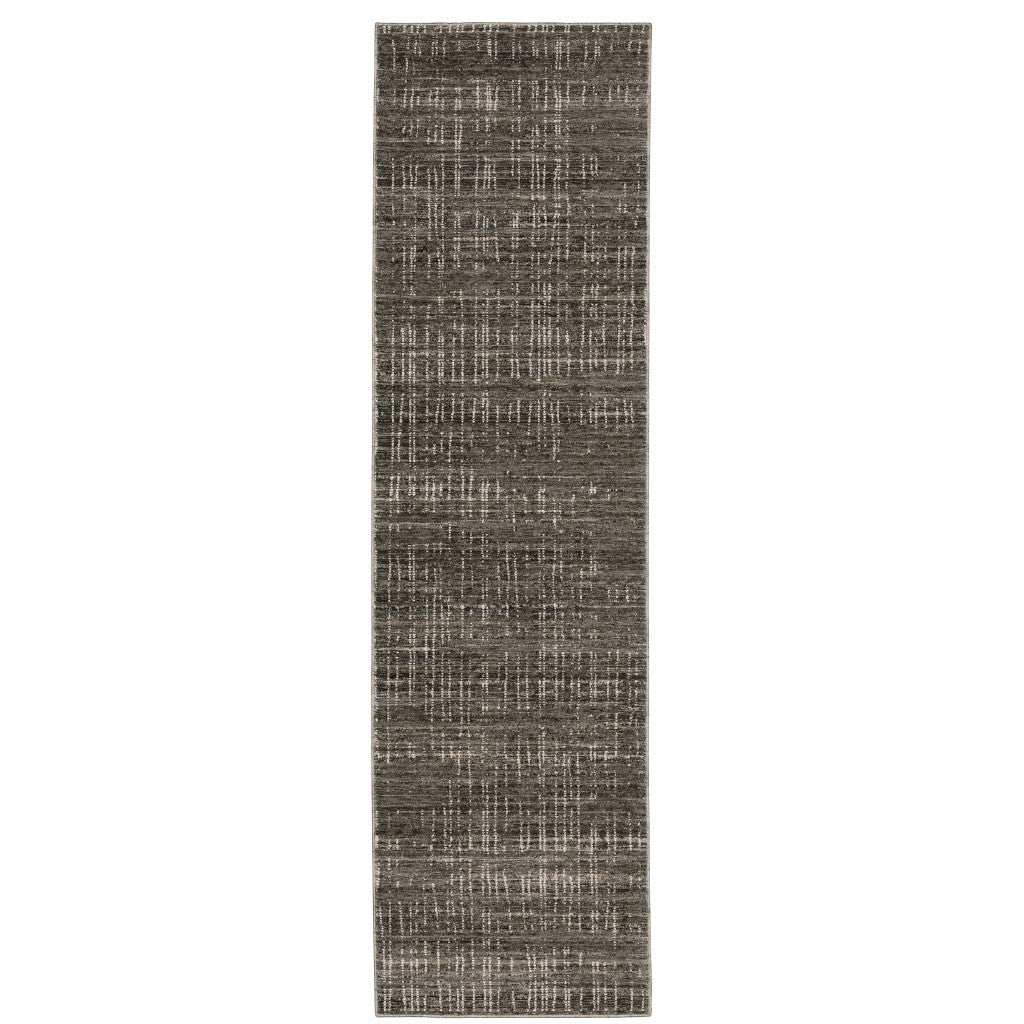2' X 8' Charcoal Grey Grey Ivory Tan And Brown Abstract Power Loom Stain Resistant Runner Rug - Homeroots - Flyclothing LLC