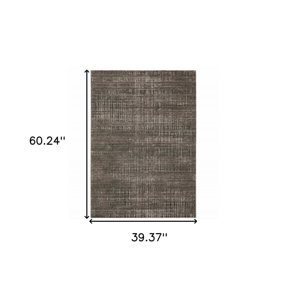 3' X 5' Charcoal Grey Grey Ivory Tan And Brown Abstract Power Loom Stain Resistant Area Rug - Homeroots - Flyclothing LLC