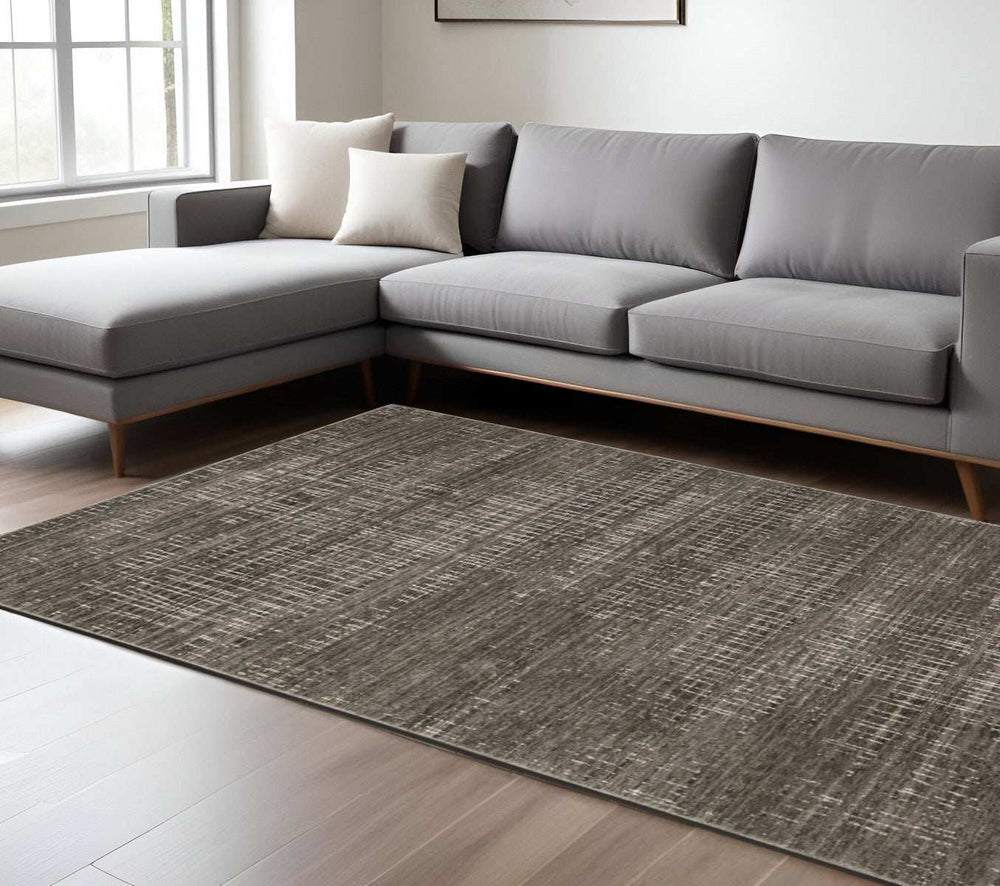 8' X 11' Charcoal Grey Grey Ivory Tan And Brown Abstract Power Loom Stain Resistant Area Rug - Homeroots - Flyclothing LLC