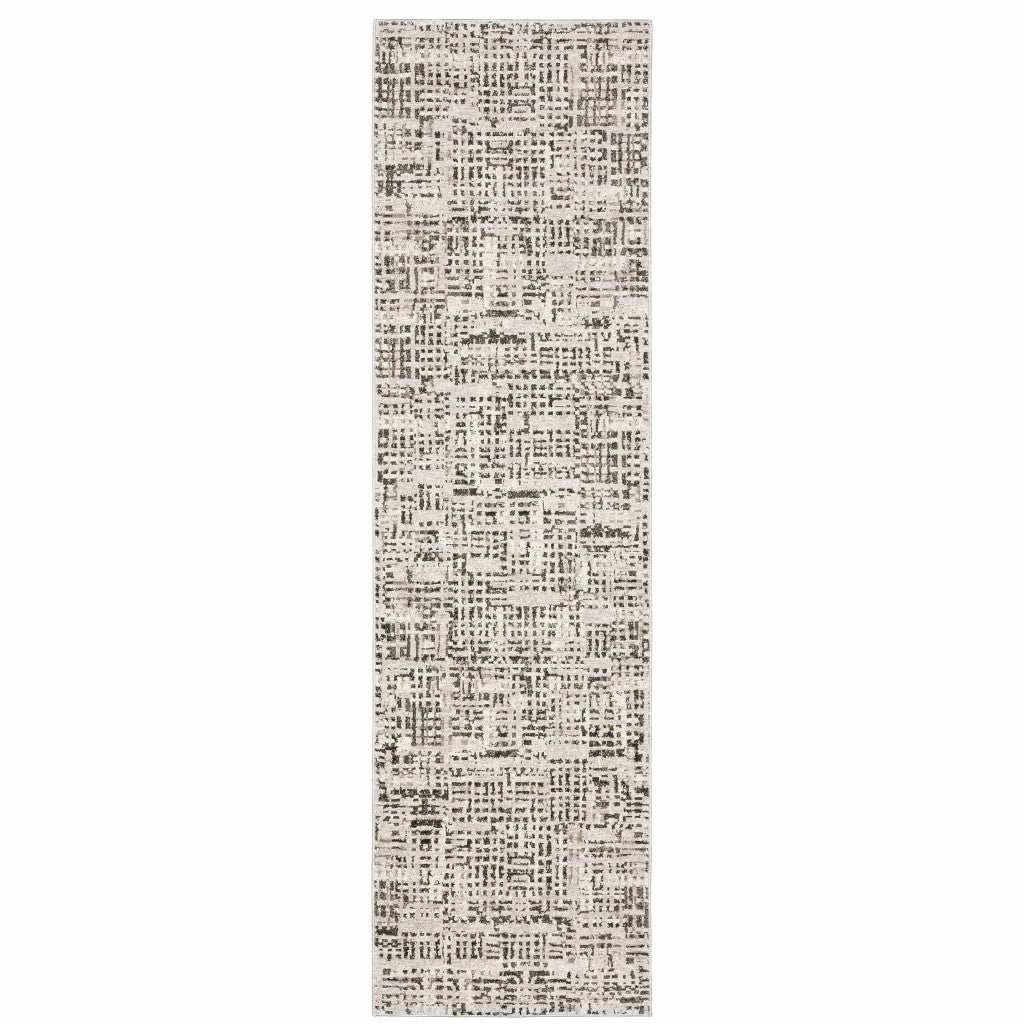 2' X 8' Ivory Grey Charcoal Brown And Beige Abstract Power Loom Stain Resistant Runner Rug - Homeroots - Flyclothing LLC