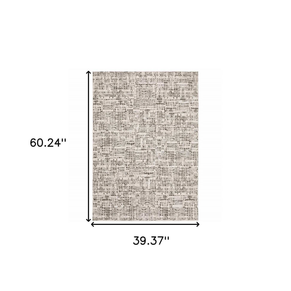 3' X 5' Ivory Grey Charcoal Brown And Beige Abstract Power Loom Stain Resistant Area Rug - Homeroots - Flyclothing LLC