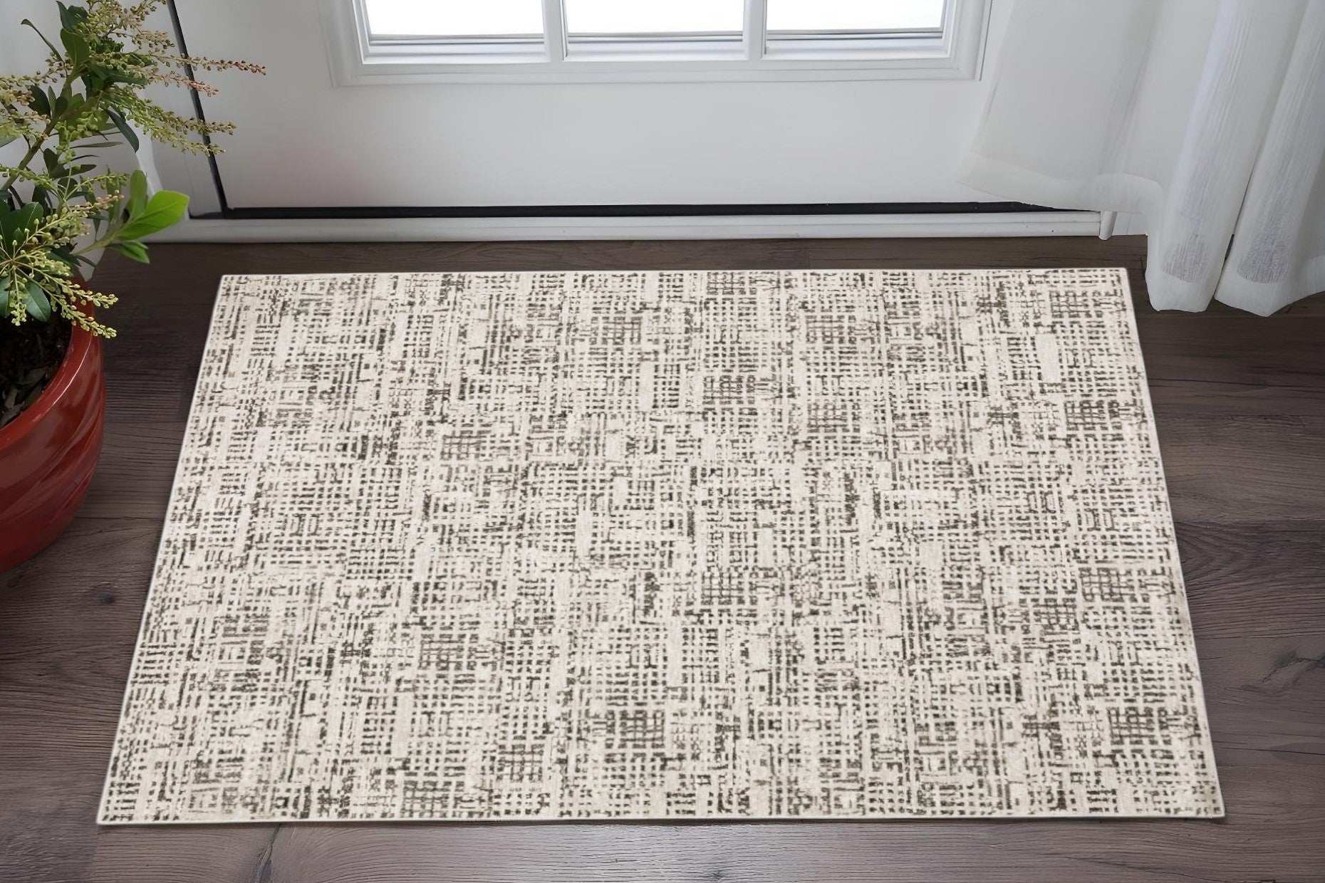 3' X 5' Ivory Grey Charcoal Brown And Beige Abstract Power Loom Stain Resistant Area Rug - Homeroots - Flyclothing LLC